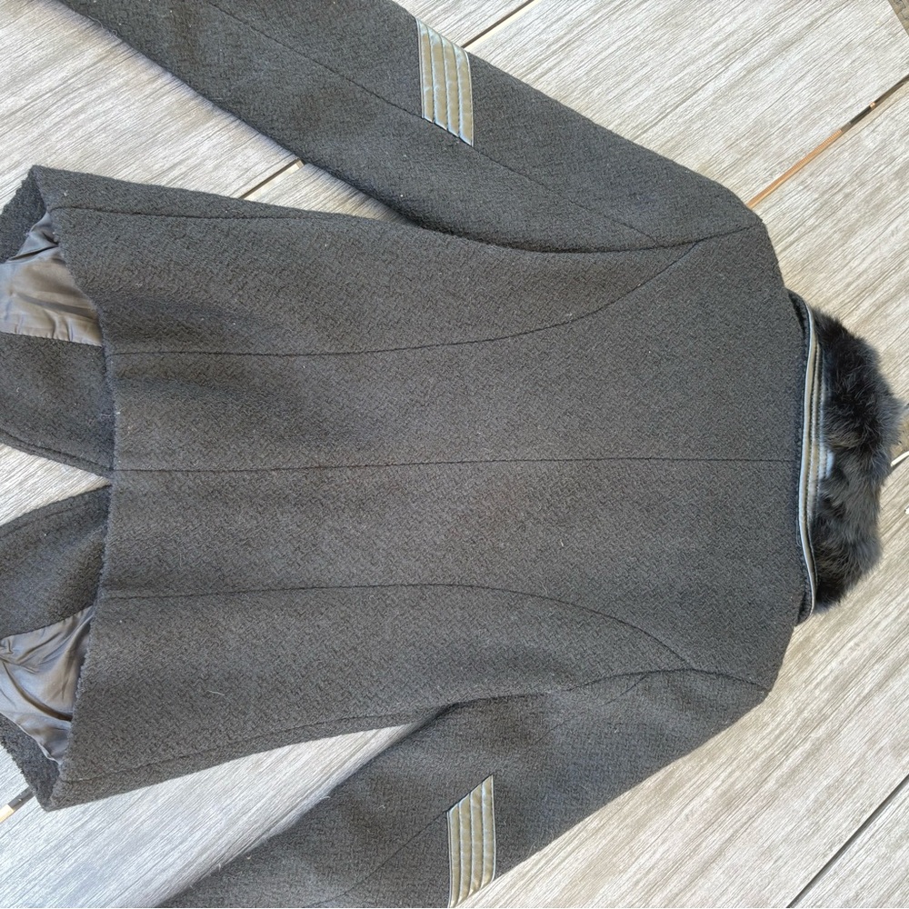Black Rabbit Fur Collar Women's Jacket Sz XS - Picture 2 of 5